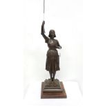 JOAN OF ARC - Bronze Table Figure, 32”h, on a square oak plinth