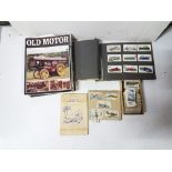 Bundle of 1960s "Old Motor" magazines, 2 albums of motor related cigarette cards, a small box of