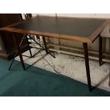 1960s office desk, black leatherette top, with a pair of white desk pedestals beneath, 60”w x 30”d