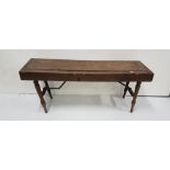 Late 19thC rectangular-shaped Oak Form/Stool, on a folding base with turned legs, 42”w x 17”h