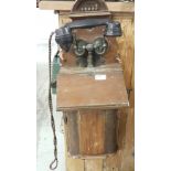 Old P&T wall mounted telephone, walnut case, (model no 406) 30"h