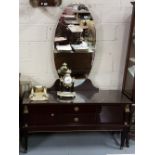 Italian Dressing Table, an oval mirror back over a base with 2 drawers and two cabinets, mounted