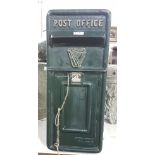 Metal “Post Office” Post Box, painted green, with a lock and key, 23”h