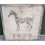 Modern wall plaque with raised impression of a Stallion, dated 1925, 24”square