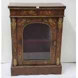 Fine 19thC Walnut Pier Cabinet, the central glazed door with an arched top, enclosing 2 red velvet