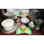8 pieces of Studio pottery including strainer, plates, vase etc and Carlton vegetable dish, honeypot