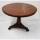 Circular mahogany tilt top occasional table, 36”dia, pod base, 3 feet