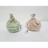 Two Irish Dresden Ornaments – “Olivia” (pink dress) & “Eileen” (green dress), both dresses