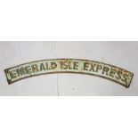 Cast Iron Crescent Shaped Wall Sign, “Emerald Isle Express”, green background, 80cm x 10cmh