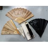 5 Fans (3 medium and 2 small sized) incl. wooden and bone frames, some hand-painted, “Blind Mans