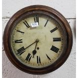19th C circular mahogany framed wall clock, Roman numerals, 17”dia