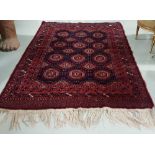 Blue and red ground Afghan Antique Floor Rug, on wool1.43 x 2.80