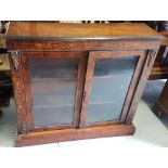 Victorian Walnut Credenza, brass mounts, two glass panelled doors, for repair, 41” x 40”