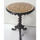 19thC Walnut Occasional Table, with a Games Table top, inlaid with satinwood, ebony and rosewood,