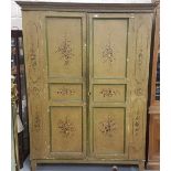 Antique Italian Press/Wardrobe, with 2 painted and panelled doors and hand finished floral detail,