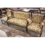 3-Piece 19thC mahogany Drawing Room Suite, incl. a 2-seater Settee and a pair of Armchairs, the