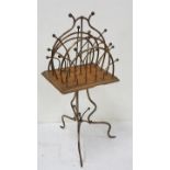 Victorian brass topped music sheet stand, revolving on an oak and brass stand, 36”h x 15”w