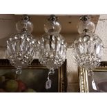 Matching set of 3 cut crystal Ceiling Lights, bowl-shaped tops above 2 garlands of droplets (