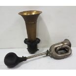 Chrome car horn, "King of the Road, LUCAS NO 38" and a brass horn on metal base (2)