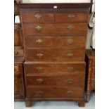 Georgian Mahogany Chest on Chest with Chinese Chippendale fretwork top, brass handles, 2 short
