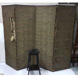 Old Chinese Folding Screen, covered with fabric to one side and embroidered birds to the other