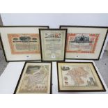 3 framed Shares Certificates, one Marconi Wireless Telegraph Company, 1912, one Garland