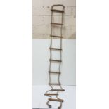 Folding rope-edged Ladder, with 10 oak rungs, extends to 11ft long & a wooden step ladder (2)