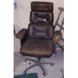 Vintage leather upholstered (very worn) office chair on chrome base