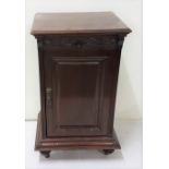 Antique mahogany Bedside Cabinet on turned legs and casters, 18”w x 32”h x 15”d