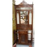 Mahogany Hallstand, a mirrored compartment over umbrella stands below, 3ftw x 86”h