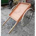 Wooden hand Cart with wooden shafts, iron shod rubber wheels, 36” x 24”