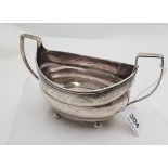 Large Dublin Silver Sugar Bowl, oval shaped with side handles, 9”w x 5”h, dated 1949, 280 grams,