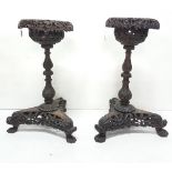 Matching Pair of 19thC Anglo Indian Carved Jardinière Stands, with carved leaf and nut design