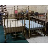 Matching Pair of Victorian Single-Sized Brass Beds from MAPLE & CO, LONDON, with round finials and