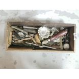 Small box of tools, including taps and dies, drill bits etc