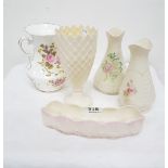 4 Irish China Vases & a 2nd period oval Belleek Shell pattern dish (5)