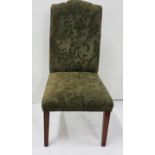 Modern Side Chair, with a green satin fabric, tapered legs