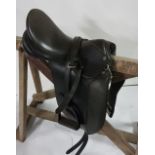 Leather Dressage Saddle, by SELLIER HENRI DE RIVEL, FRANCE, 17.5" with stirrups and girth strap,