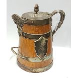 Interesting large turned Oak 19th C Water/Dairy Jug, the acorn-shaped lid handle atop silver