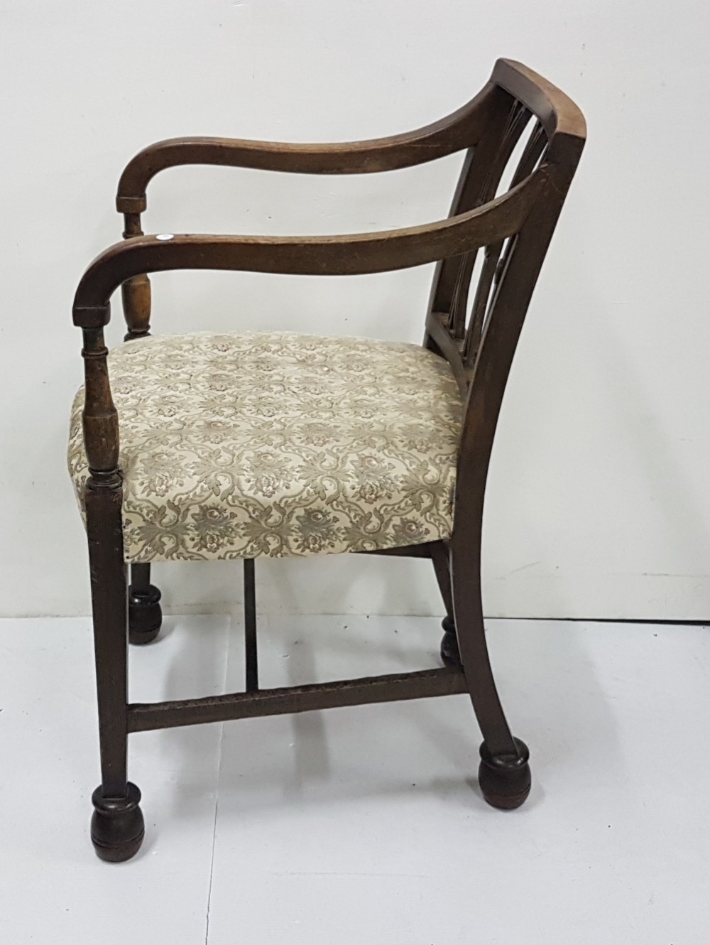 Original Regency Hepplewhite Mahogany Carver Armchair, beige floral upholstered seat atop tapered - Image 2 of 3