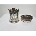 Silver Plate Coaster & a Silver Plated Wine Bottle Coaster, engraved 1897 (2)