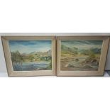 Pair of Oils on dealer board, Irish mountain and river scenes, signed E Lynch, each 40cm x 50cm
