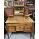 Art Nouveau Mahogany Dressing Table, a swivel mirror above 3 drawers and 2 presses, turned legs,