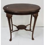 Edwardian Oval Topped Occasional Table, on cabriole legs and padded feet, small stretcher shelf,