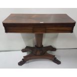 WMIV Rosewood Fold-over Tea Table, supported on a central pod and a platform base, 4 paw feet, 36”w