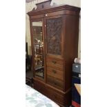 Edwardian walnut Wardrobe, the single mirrored door enclosing robe rail, also 3 short drawers and