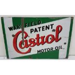 “Castrol” enamel motor oil sign, rectangular shaped “Wakefield Patent”, by Burton, Palmers, Green,