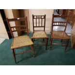 Pair of Edw. Walnut Bedroom Chairs with bergere seats and a similar chair with bergere seat (3)