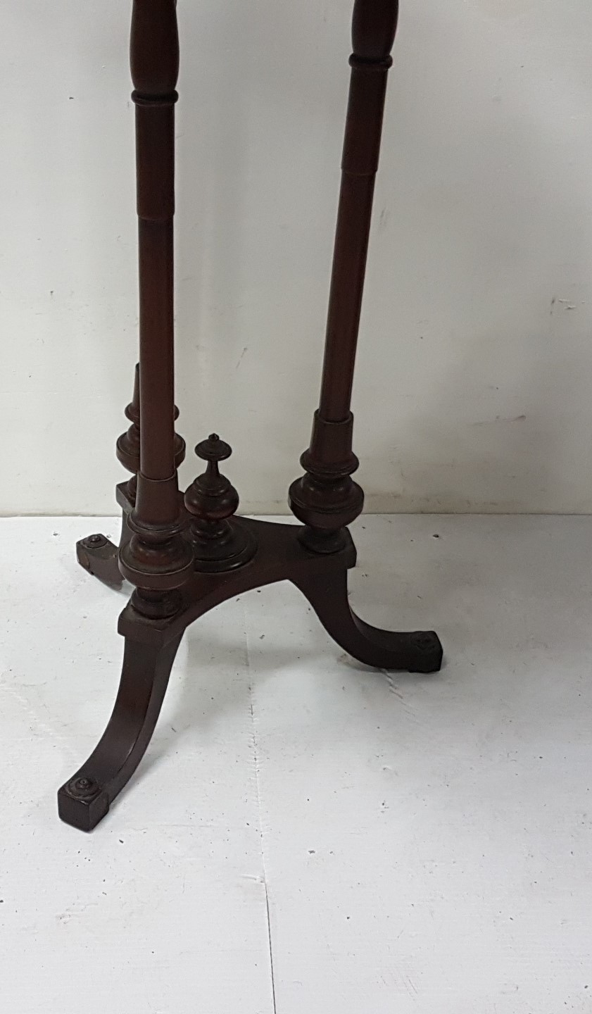 Circular mahogany occasional table, on 3 pillar supports, 19”dia - Image 2 of 2