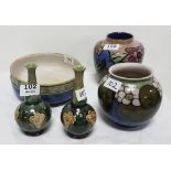 5 Doulton Pottery Items incl. 2 bulbous Vases – both glazed with floral patterns, 1 fruit Bowl & a